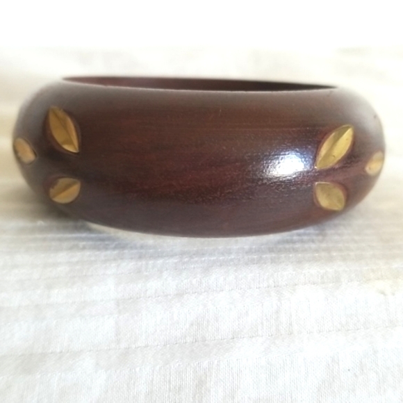 Wood Gold Inlay Diamond Shape Bangle Bracelet - Picture 2 of 4